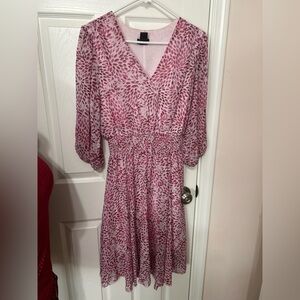 Pink and White Smocked Wrap Sundress with Bishop Sleeves